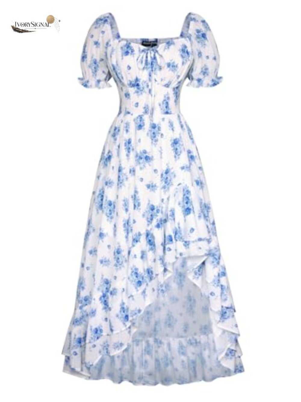 Corset Sundress Off Shoulder Puff Sleeve High Low Chiffon Wedding Guest Dress